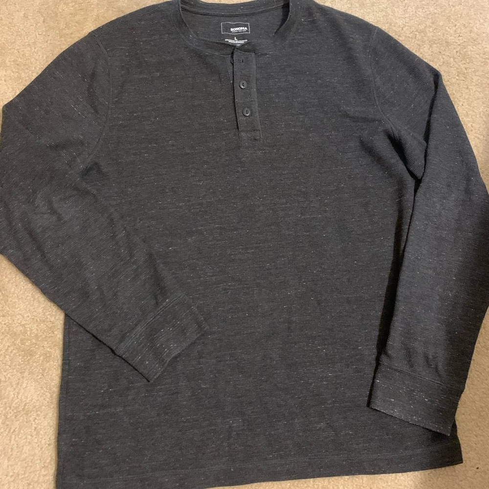 Mens Large Long Sleeve Grey Henley